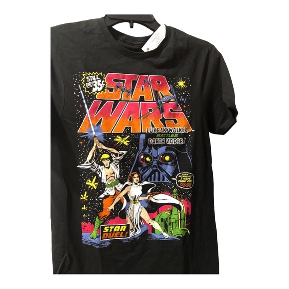 Star Wars Luke Skywalker battles Darth Vader graphic print black t-shirt size S - Picture 2 of 16